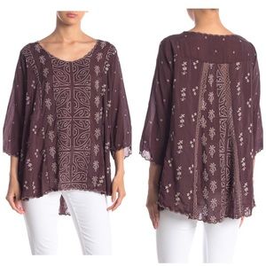 $179 Johnny Was ‘Ridden’ Embroidered Blouse Tunic size S Brown Beach Cover Up